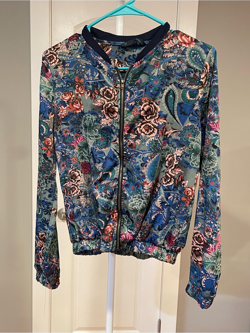 Eswallow Floral Print Bomber Jacket - Blue Multi